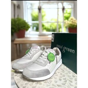 Paul Green $485 Oceana Paneled Leather Suede Sneakers Ivory Lavender Womens 7.5